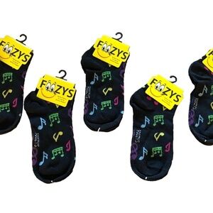 Foozys Women's Ankle Socks: 5 Pair Set; Musical Notes; Black; Women's Size 9-11